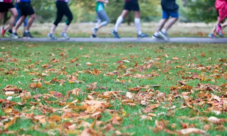 Legs of people running in the park